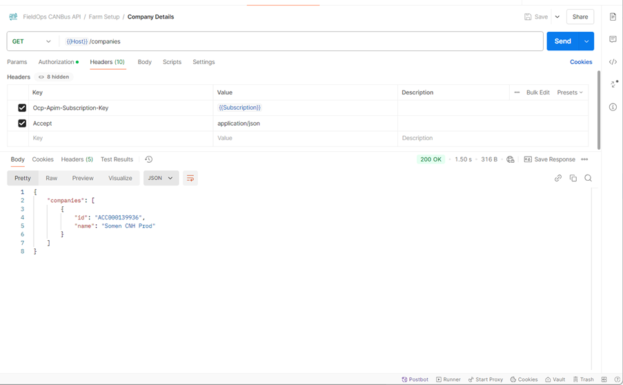 Screenshot of the GET companies call successful results.