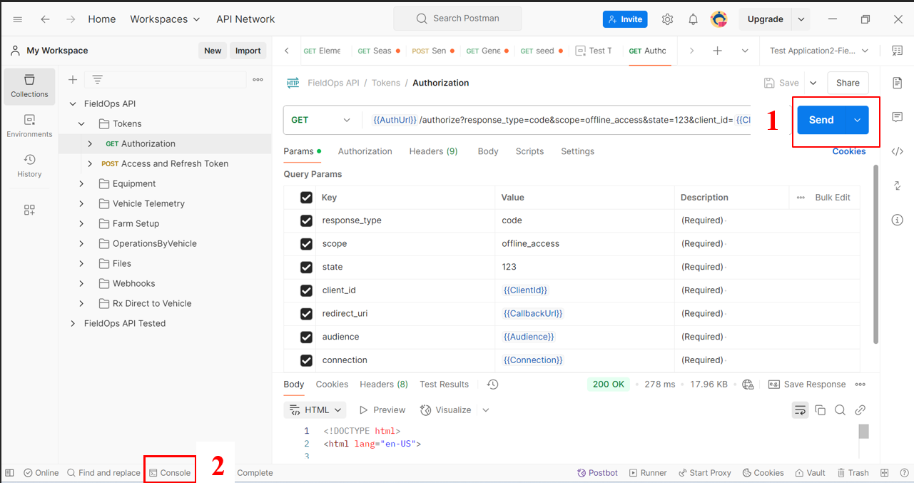 Screenshot of the Console in Postman.